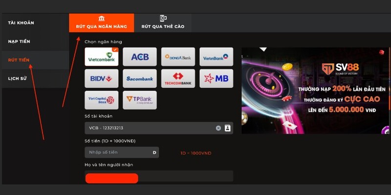 Người chơi hãy chọn phương thức rút tiền theo nhu cầu